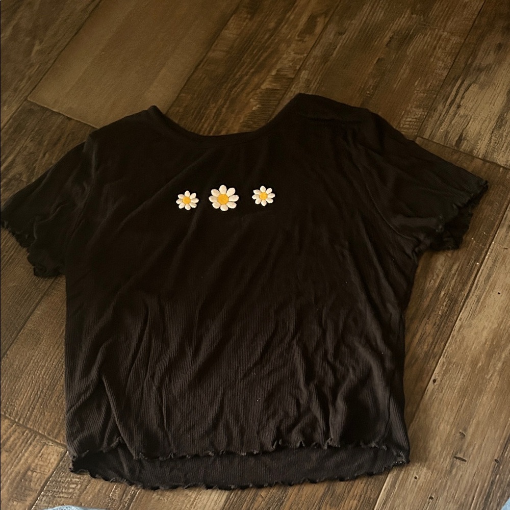 Wild Fable Black Top with Daisy Embroidery